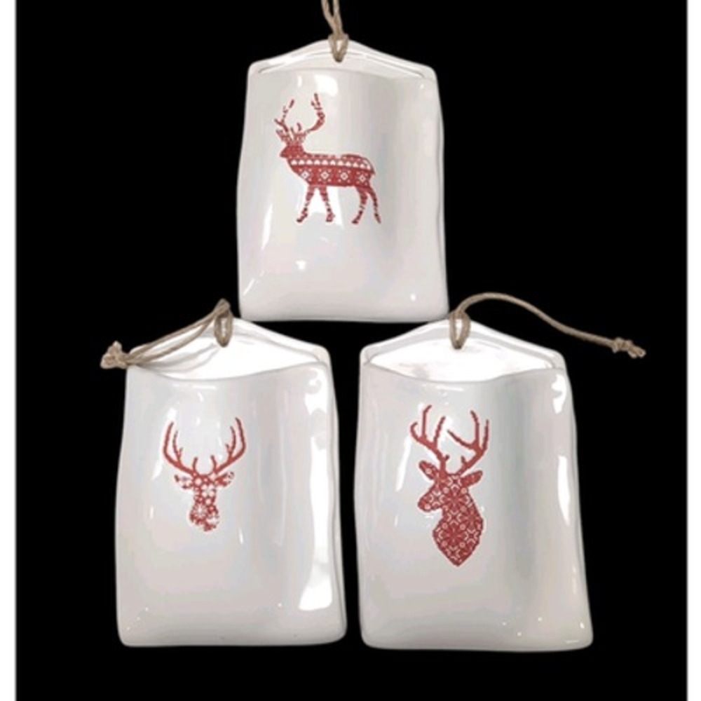 Deer Wall Pockets Hanging Ceramic White Red Deer Antlers Lodge Cabin